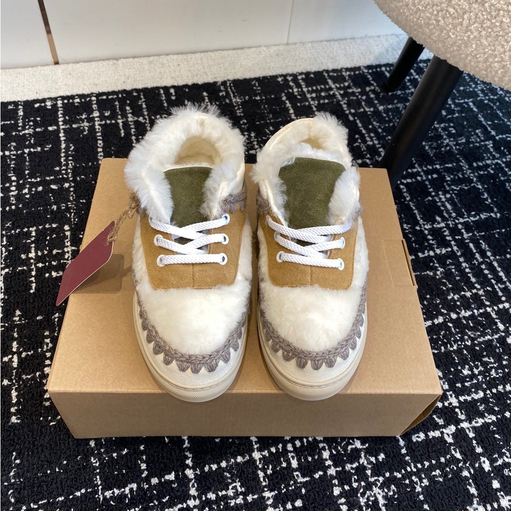 Mou Women's Lace-Up Ankle Booties in Cream, Tan and Olive